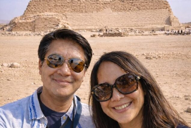 Couple selfie in front of saqqara pyramid.